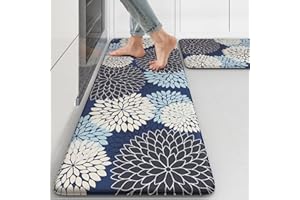 COLLIVE Anti Fatigue Kitchen Mats 2PCS,Boho Kitchen Rugs Non Slip Rubber Backing,Farmhouse Waterproof Kitchen Mat for Floor,Cushioned Standing Mat for Kitchen,Laundry,Sink,Desk,Mutil-Blue
