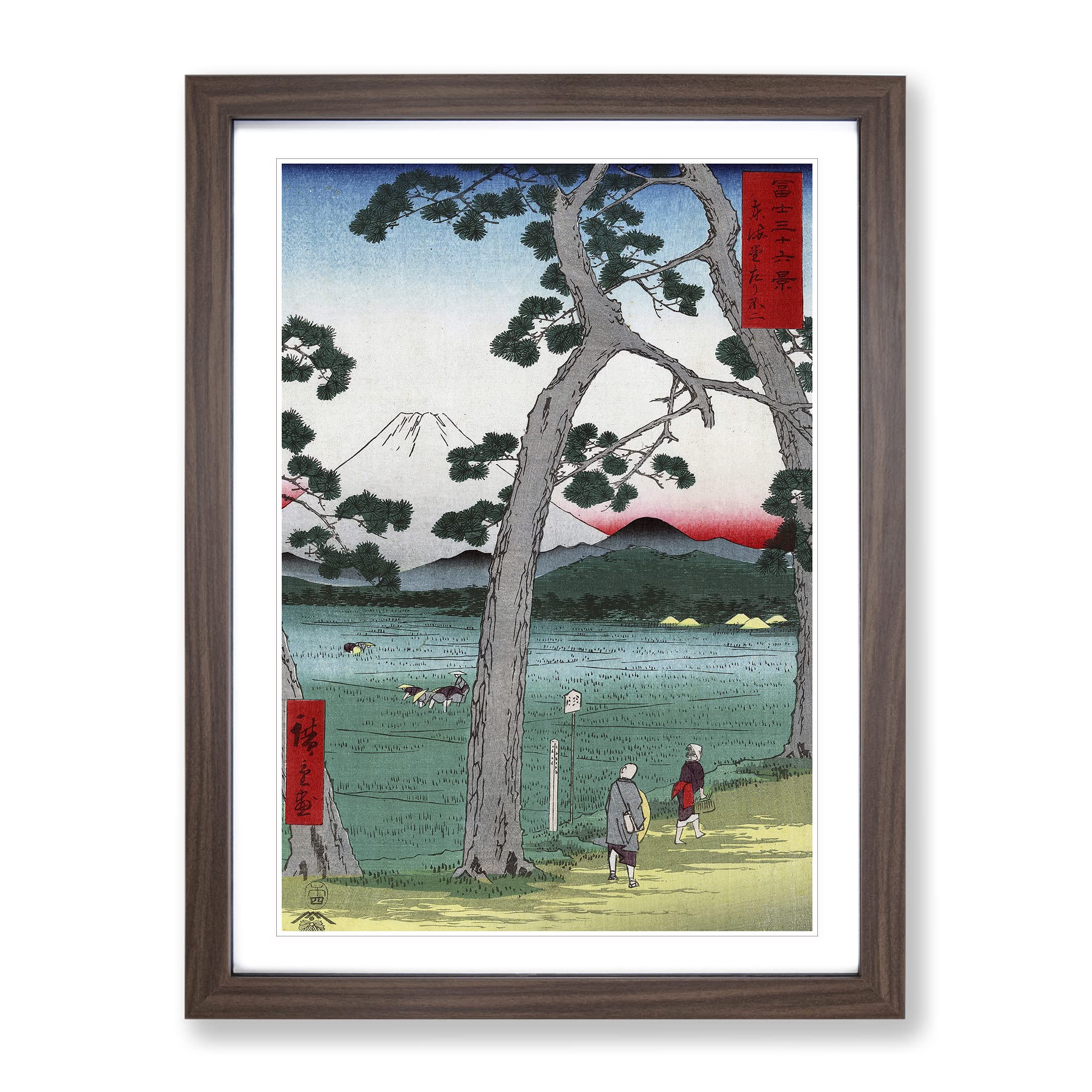 Fuji On The Left Of Tokaido Road By Utagawa Hiroshige Asian Japanese Framed Wall Art Print, Ready to Hang Picture for Living Room Bedroom Home Office Décor, Walnut A4 (34 x 25 cm)