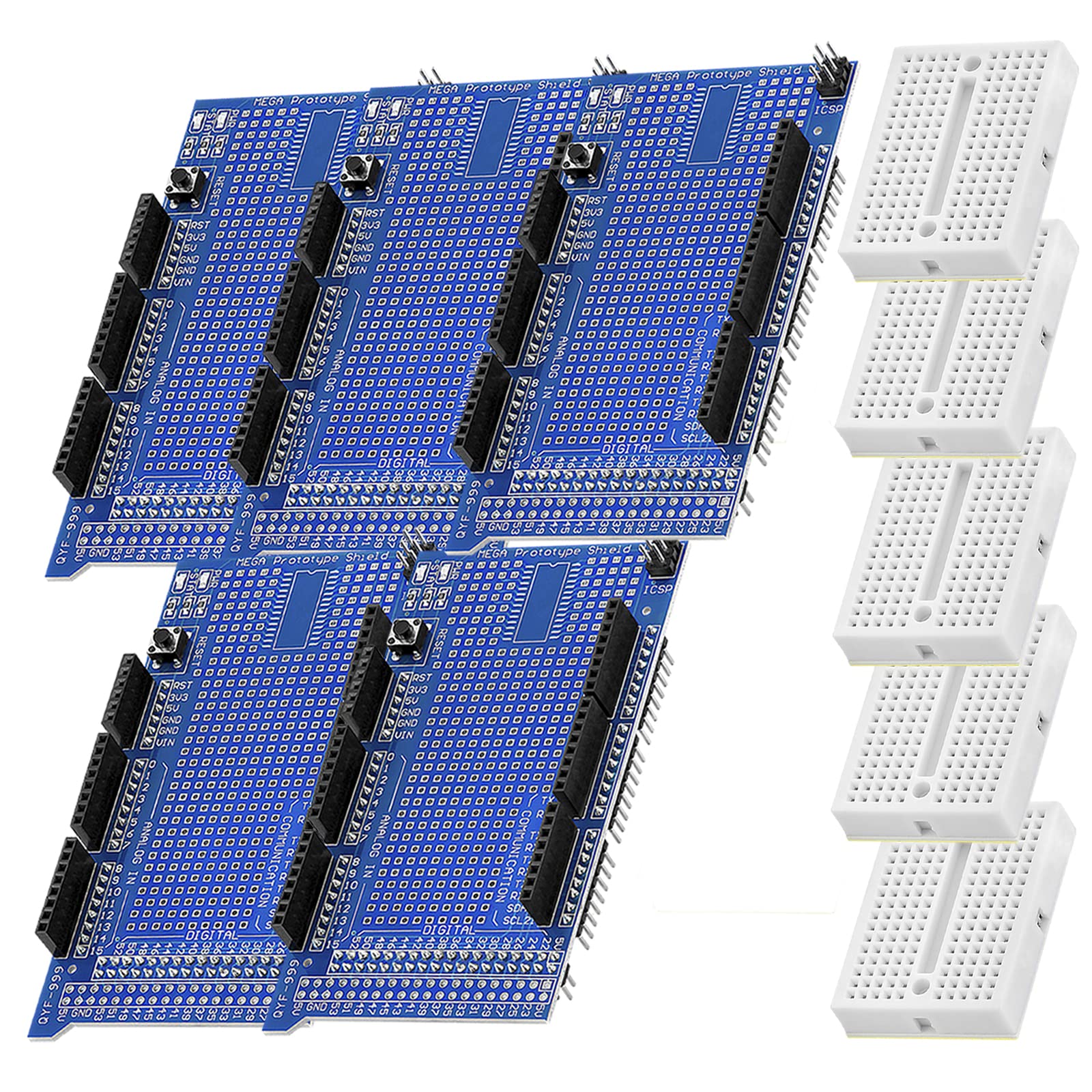 AZDelivery 5 pcs Prototyping Prototype Shield with Mini Breadboard compatible with Arduino, MEGA 2560 R3 including E-Book!