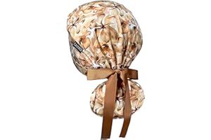 CALOMED Scrub Cap for Women and Men, Ponytail Scrub Caps, Working Hat, Head Cover with Ribbon Ties and Buttons, Long Hair