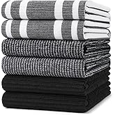 Homaxy Premium Kitchen Towels(18”x 28”, 6 Pack), Large Cotton 380 GSM Kitchen Hand Towels, Soft and Absorbent Terry Dish Towels, Multipurpose Tea Towel Set with Hanging Loop, Black
