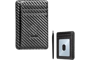 WEMVP Personalized Initial Card Wallet - Deep 3D Embossed Floral Leather Slim RFID Blocking Holder, Ultra-Thin 0.8cm Custom Monogram Gift for Men & Women (J, Carbon Fiber Black)