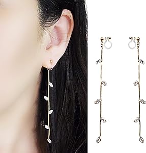 Amazon イヤリング レディース クリスタル 揺れる 痛くない ピアスみたいな 人気 リーフ イヤリング ゴールド アメリカンピアス風 ロング ラインストーン 樹脂 イヤリング イアリング Miyabi Grace ミヤビグレース イヤリング 通販