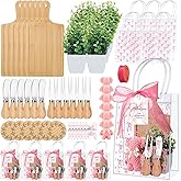 Honeydak 49 Pcs Baby Shower Prizes for Game Players 6 Sets Bamboo Cheese Board Fork Knives Coasters Towel Artificial Potted Plant Thanks Card Gift Bag for Baby Bridal Shower Wedding Favors (Pink Bow)