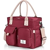 Hafmall Large Insulated Lunch Bag for Adults, Wide Opening Insulated Bag with Shoulder Strap,Loncheras para Mujer, Reusable Adult Lunch Tote Bag For Work, Picnic(Red)