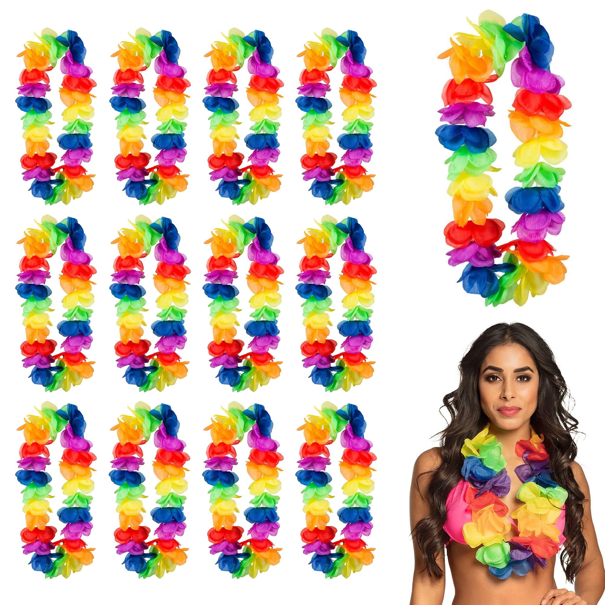 12 Pcs Hawaiian Garland Flower Lei Bulk, Tropical Flower Lei Hawaiian Lei Beach Hawaii Luau Alo Party Favors Decoration Birthday Party Supplies For Adults Kids