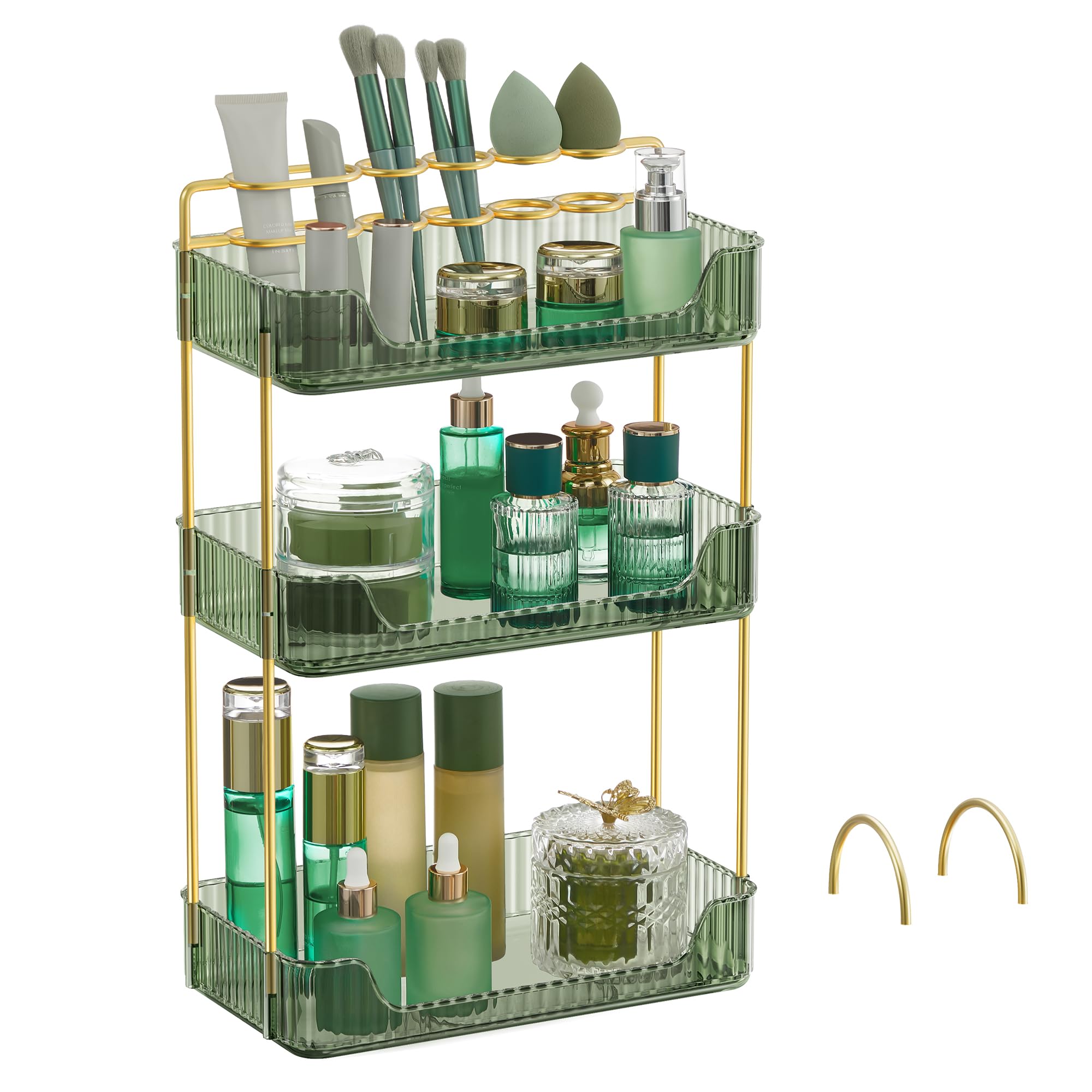 SONGMICS Makeup Organiser, 2 Types of Optional Accessories, 3-Tier Skincare Organiser, Rectangular, Customisable, Jewellery Holder, for Vanity, Gift, Pale Green JKA013C01