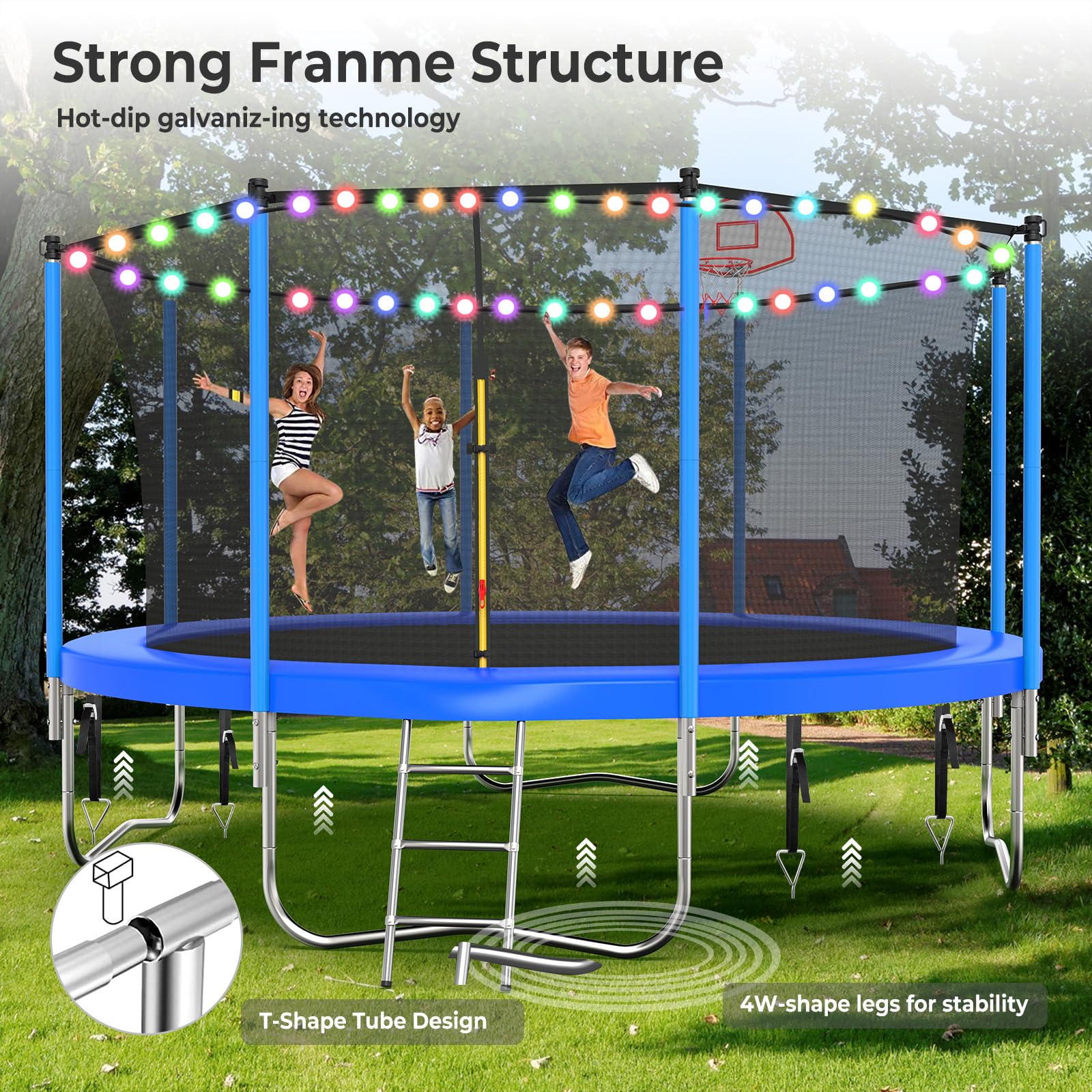Lyromix Upgraded 16FT 15FT 14FT 12FT 10FT 8FT Trampoline Outdoor with Basketball Hoop and Net, Capacity for 4-6 Kids and Adults