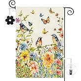 Baccessor Spring Floral Birds Garden Flag Double Sided 12.5x18 Inch Burlap with Clip and Stopper,Flower Butterflies Flag Seasonal Farmhouse Front Yard Lawn Summer Outside Outdoor Decoration