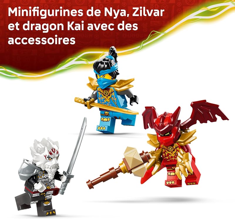 Ninjago Zilvar et Grimtak la Bête Draconique - Jouet Ninja avec Figurine & 3 Minifigurines Dont Kai & NYA - Cadeau d'anniversaire pour Garçon dès 7 Ans ou Fan du Soulèvement des Dragons 71863