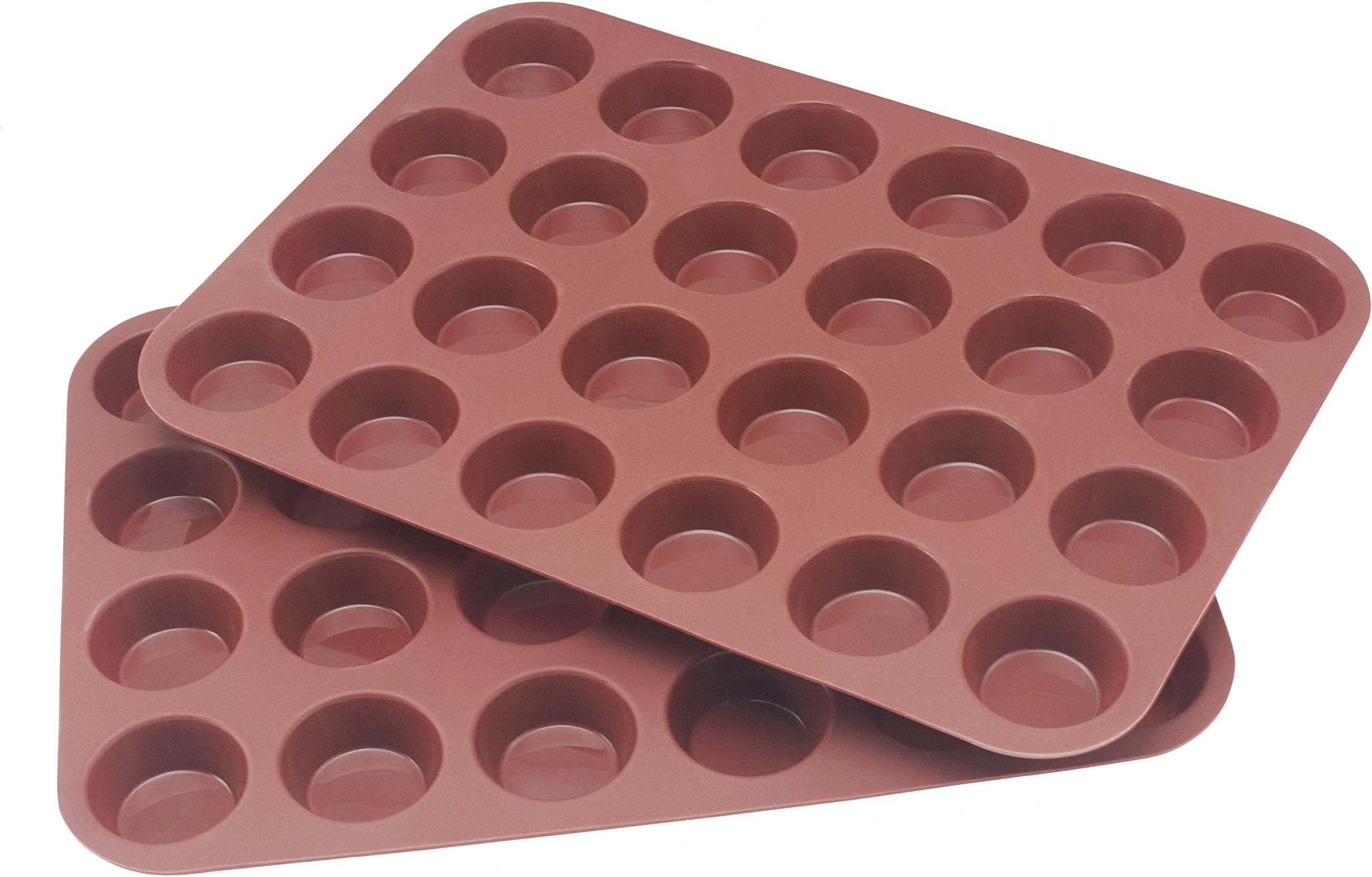Two 24 Cup Silicone Non-Stick Mini Muffin & Cupcake Baking Tray Pans by Bakers Guild Tools