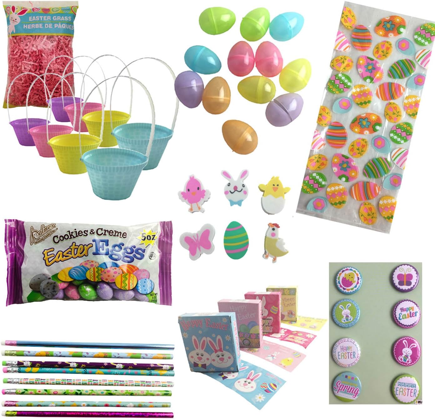 Easter Spring Party Favor Mini Basket Kit Bundle for 8 Guests (Over 60 Piece)