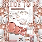 LFSTGN 274 Pcs Rose Gold Bridal Shower Decorations, Bachelorette Party Decorations Favors - "BRIDE TO BE" Banner, Veil, Balloon, Photo Props, Tableware with Rose Gold for 25 Guests