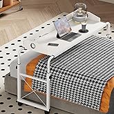 DAPOTUGI Overbed Table with Wheels, Adjustable Queen &amp; King Bed Desk, White | 54.1&ndash;85.8 in Adjustable Width, 47.3 &times; 16.3 in Desktop and 4 Locking Casters, Rolling Bed Desk for Working, Reading and Meals