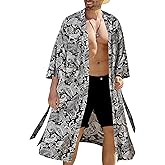 COOFANDY Men's Lightweight Kimono Robe Japanese Bathrobes Open Front Long Cardigan Cloak with Belt