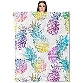 CUEBOS Rainbow Pineapple Flannel Throw Blanket 50x60 Inch, Colorful Watercolor Fruit Pattern Blankets Soft Cozy Fleece Throws for Food Lover Bed Sofa Dorm Living Room Summer Home Decor Gifts