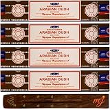 M & J Satya Nag Champa Arabian Oudh Incense Sticks 4 Pack w Holder