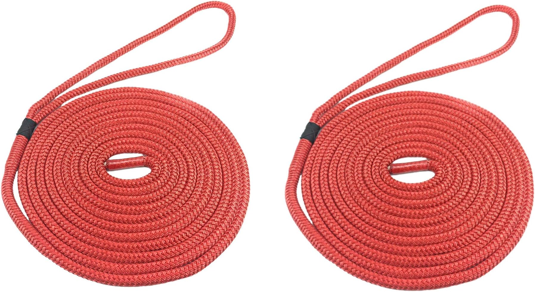 RopeServices UK 2 x 10mm Red Pre-Spliced Polyester Dockline x 6 Metres. Double Braid Polyester Braid on Braid Mooring Rope Dock Lines