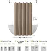 Shower Curtain 152 x 182 cm with Metal Hooks Khaki Waffle Fabric view 6
