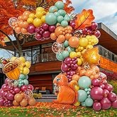 163Pcs Fall Thanksgiving Balloon Garland Arch Kit Burnt Orange Wine Red Sage Green Mustard Yellow Balloons for Thanksgiving Autumn Birthday Fall Little Pumpkin Baby Shower Party Decorations