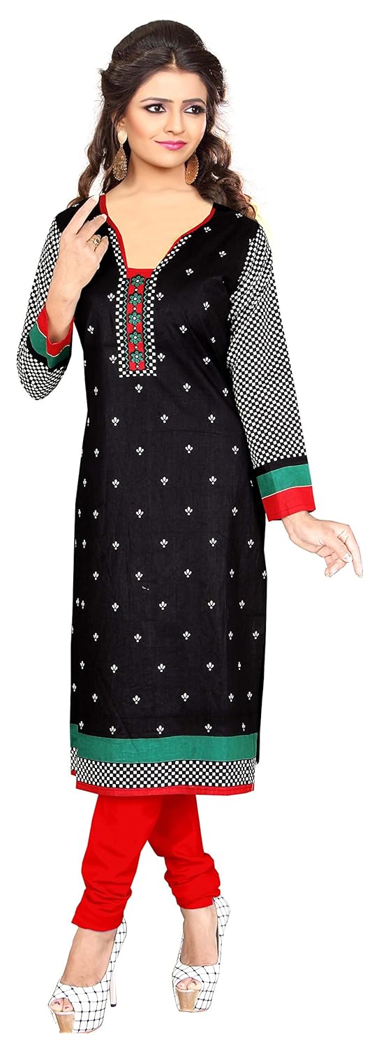 nakoda creation 3/4 sleeve printed v-neck cotton kurti for women,multicolor