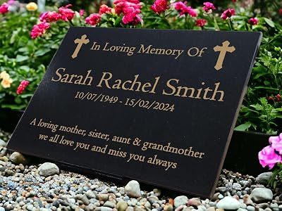 CFY Memorials Personalised Granite Memorial Plaque Cross 29x21cm