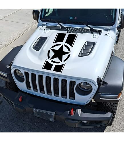 2x Army Star Decal Sticker For Jeep Wrangler Rubicon – Door Upgrade Kit – Matte Black Vinyl, 16.1 Inch, Self-Adhesive (Hooke Road)