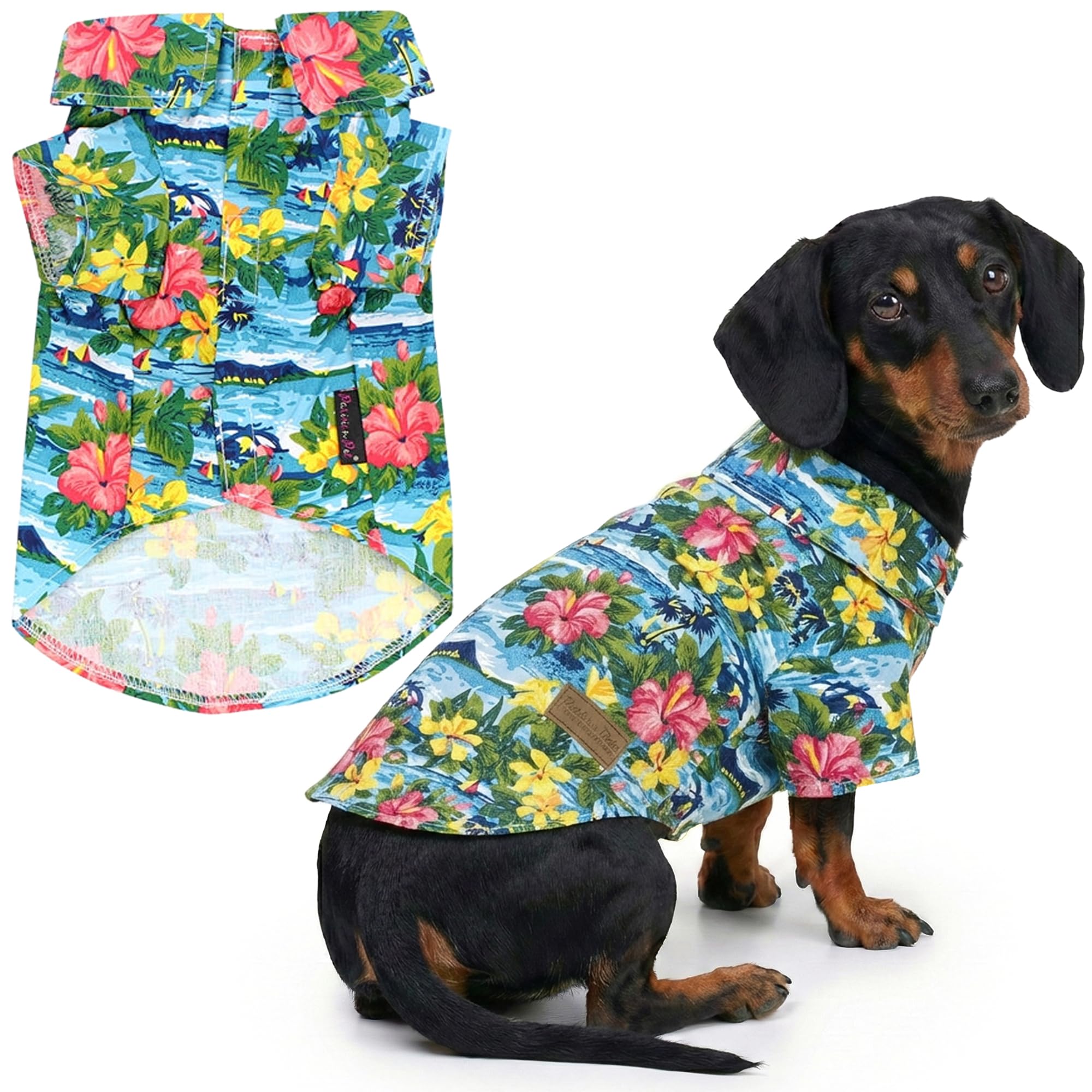 Parisian Pet Dog Summer Camp Hawaiian Flower Tropical Polo Shirt, XL