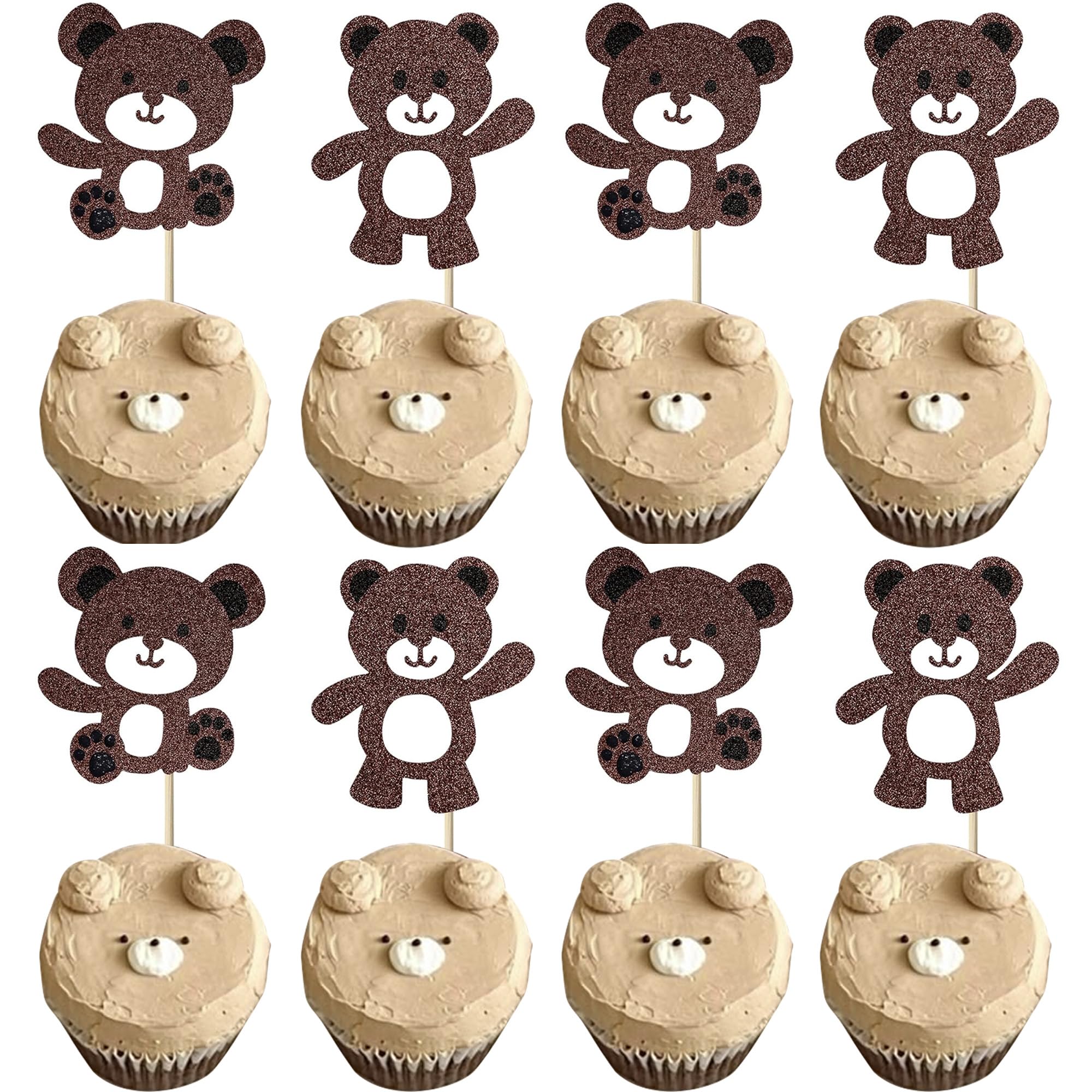 24 Pack Bear Cupcake Toppers Glitter Bear Baby Cake Picks Baby Shower Cupcake Decorations Kids Birthday Cake Decorations Party Supplies