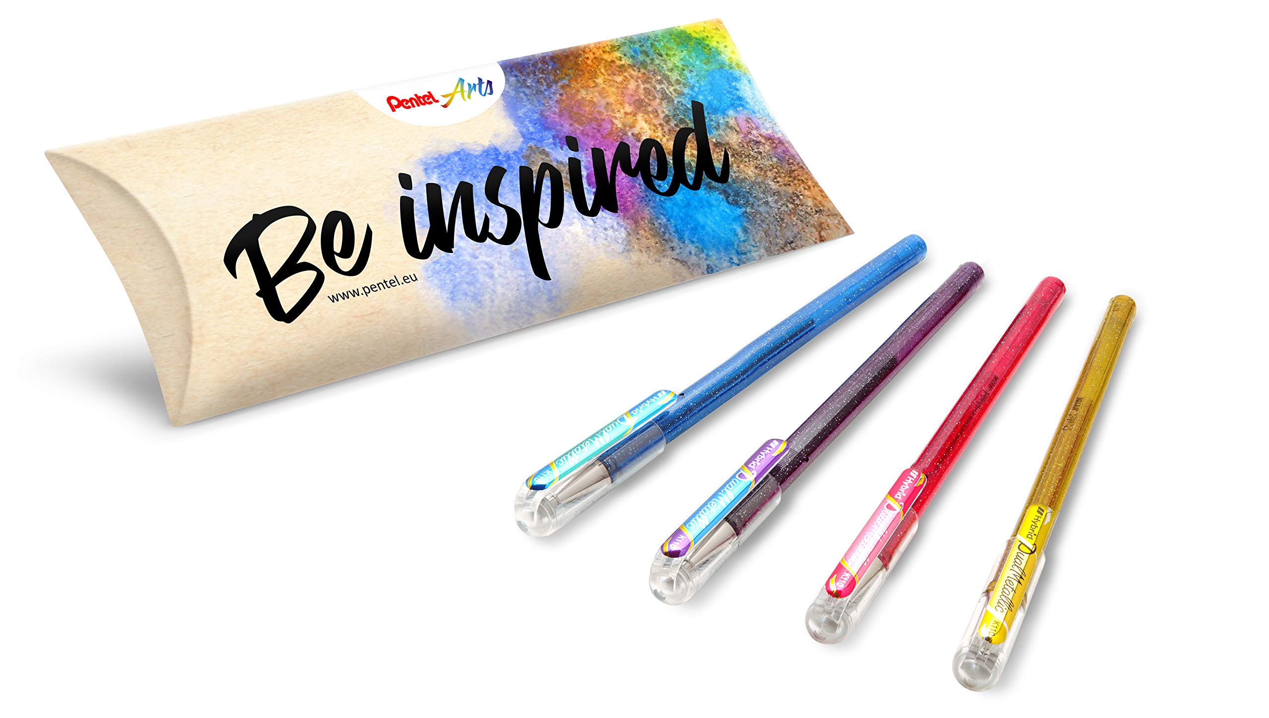 Pentel Arts Hybrid Dual Metallic K110 Metallic Gel Ink Rollerball Pen Pack of 4 Assorted Colours (Blue+Metallic Green, Purple+Metallic Blue, Pink+Metallic Pink and Gold) Assorted Colours