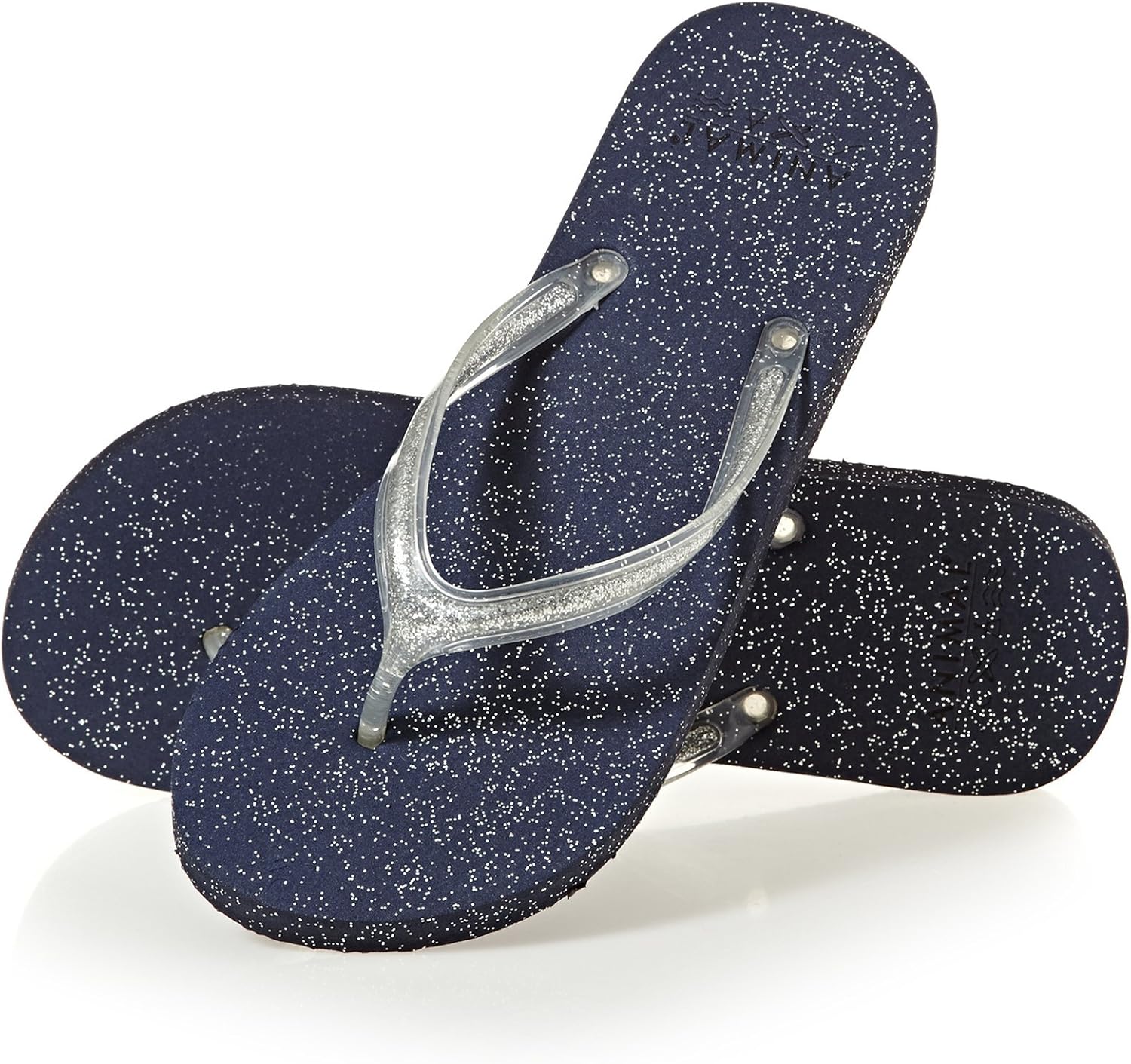 navy sparkle flip flops