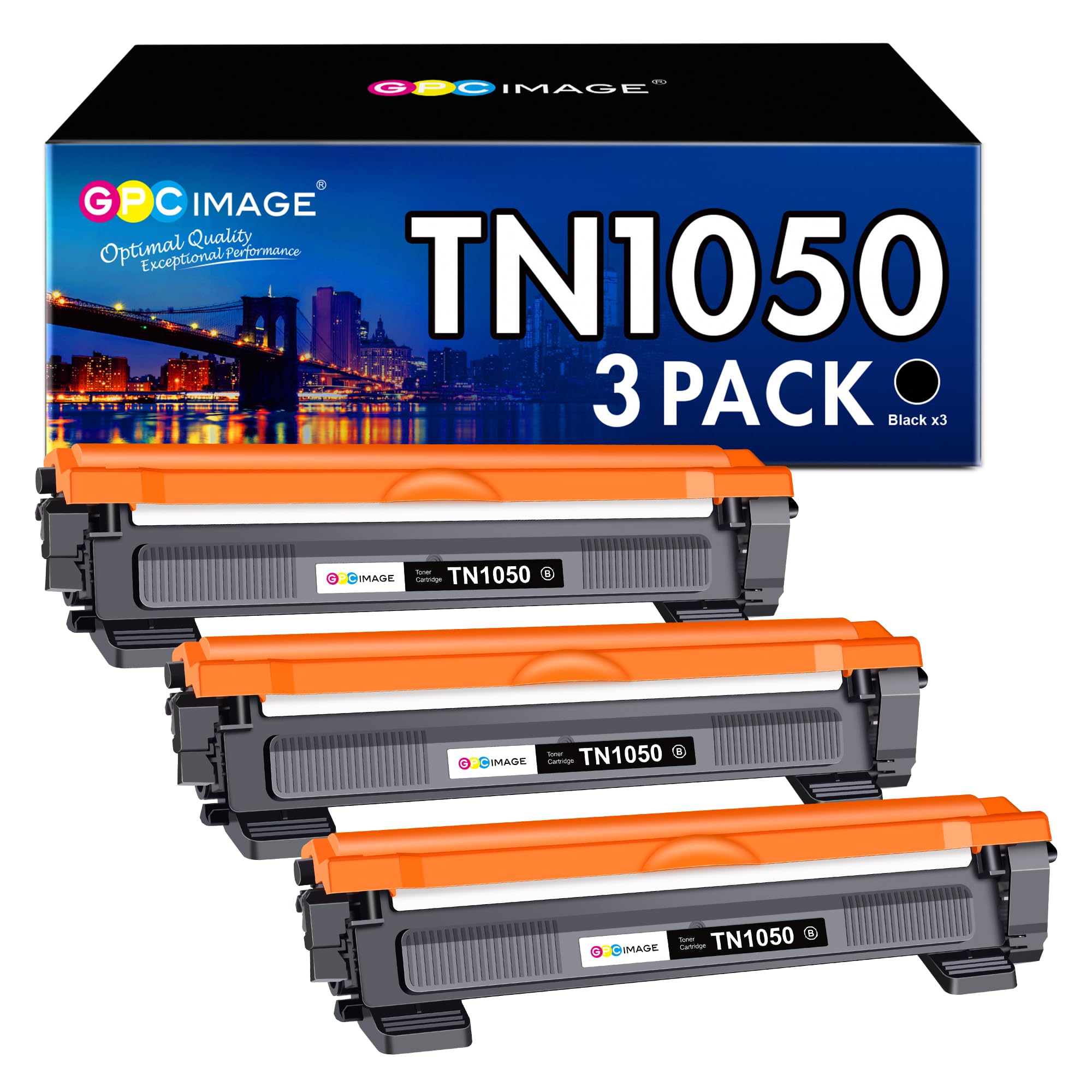 GPC Image TN1050 Toner Cartridges Compatible for Brother TN1050-Black Toner Cartridges for HL-1112 HL-1110 DCP-1610W DCP-1510 HL-1210W MFC-1810 HL-1212W MFC-1910W DCP-1612W DCP-1512 (Black, 3-Pack)