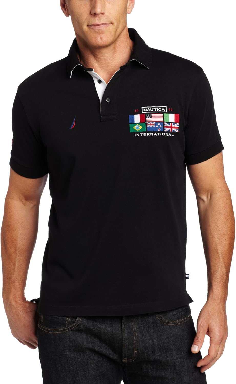 Nautica Men's International Polo Shirt with Pocket, True Black, Small