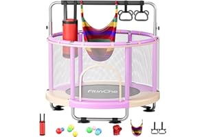 FITINONE 55" Toddler Mini Trampoline for Kids, Indoor Outdoor Toys with Swing, 440lbs Baby Kids Trampoline, Gymnastics Bar, Birthday Gifts for Boy Girl Age 1-8