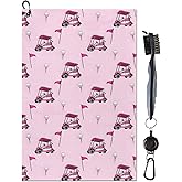 yrhsnclsdg Golf Towel Funny Pink Golf Towels for Golf Bags for Men Women with Clip Carabiner,Microfiber Waffle Pattern Disc Golf Towel Rag Golfer Accessories Gifts for Men Women(Towel+Brush)