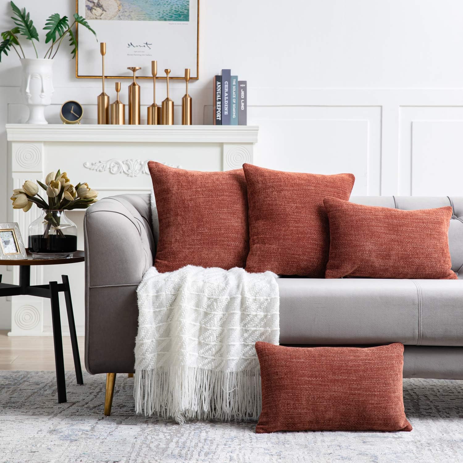 Anickal Rust Pillow Covers 18x18 Inch Set of 2 Farmhouse Rustic Decorative Throw Pillow Covers Square Cushion Case for Home Sofa Couch Decoration: Home & Kitchen
