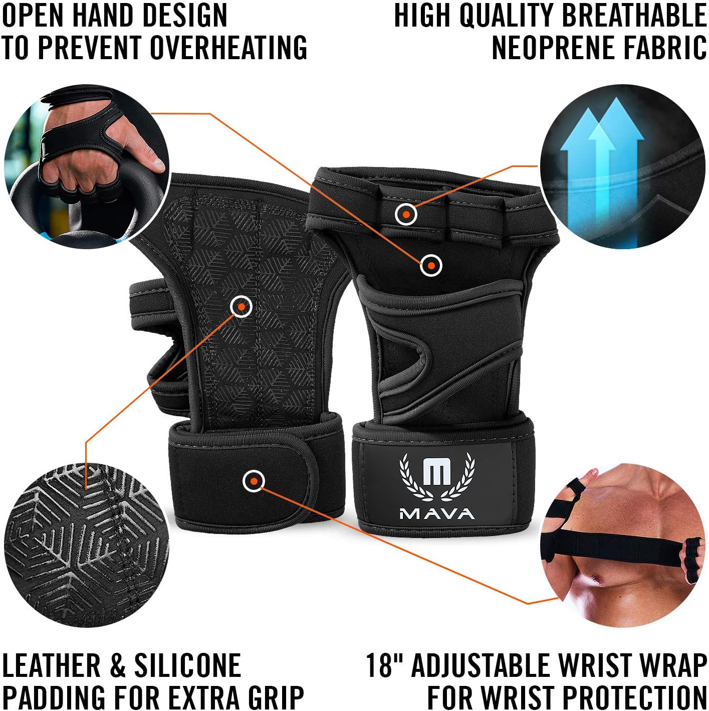 Mava Sports Cross Training Gloves with Wrist Support for Fitness, WOD, Weightlifting, Gym Workout & Powerlifting - Silicone Padding, no Calluses - Men & Women, Strong Grip : Sports & Outdoors