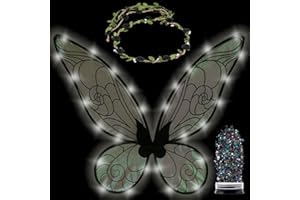 Funcredible Fairy Costume For Women and Girls - Light Up Fairy Wings and Flower Crown, Glitter - Butterfly Wings