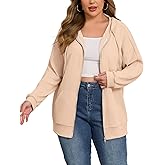 FOREYOND Plus Size Zip Up Hoodies for Women Long Sleeve Lightweight Waffle Jacket Casual Hooded Sweatshirt with Pockets