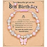 Kidbbi Happy 8th/9th/10th Birthday Gift for Girls – Pink Beaded Butterfly Bracelet for Daughter, Granddaughter, Niece or Best Friend