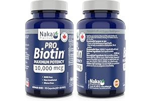 Naka Platinum Biotin, Maximum Potency, 10.000 mcg per capsule, Made in Canada (90 caps)