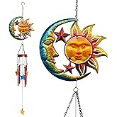 BVLFOOK Sun Moon Star Wind Chime for Outside Valentine Decoration, Aluminum Tubes with Star Shape Suncatcher, Wind Chimes Hanging for Porch Patio Balcony Decor, 37 Inch