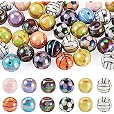 Beadthoven 36Pcs Acrylic Sports Ball Beads 15-16mm Opaque Football Basketball Rugby Tennis Baseball Loose Beads for Jewelry Making DIY Bracelet Necklace Earring Mixed Color
