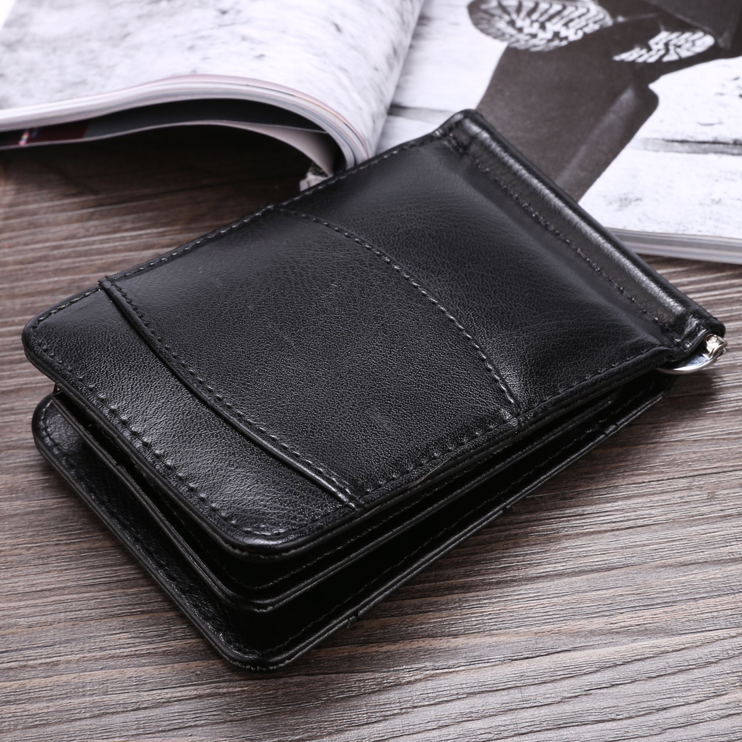 Men\'s Bifold Wallets, Soft Rectangle Synthetic Leather Solid Card Case Wallet Purse with Money Clip