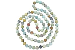 MGR MY GEMS ROCK! 7-8MM 36 Inch Long Matte-Finish Genuine Semi-Precious Stone Endless Infinity Opera Length Hand Beaded Mala Chakra Strand Necklace for Women or Men.