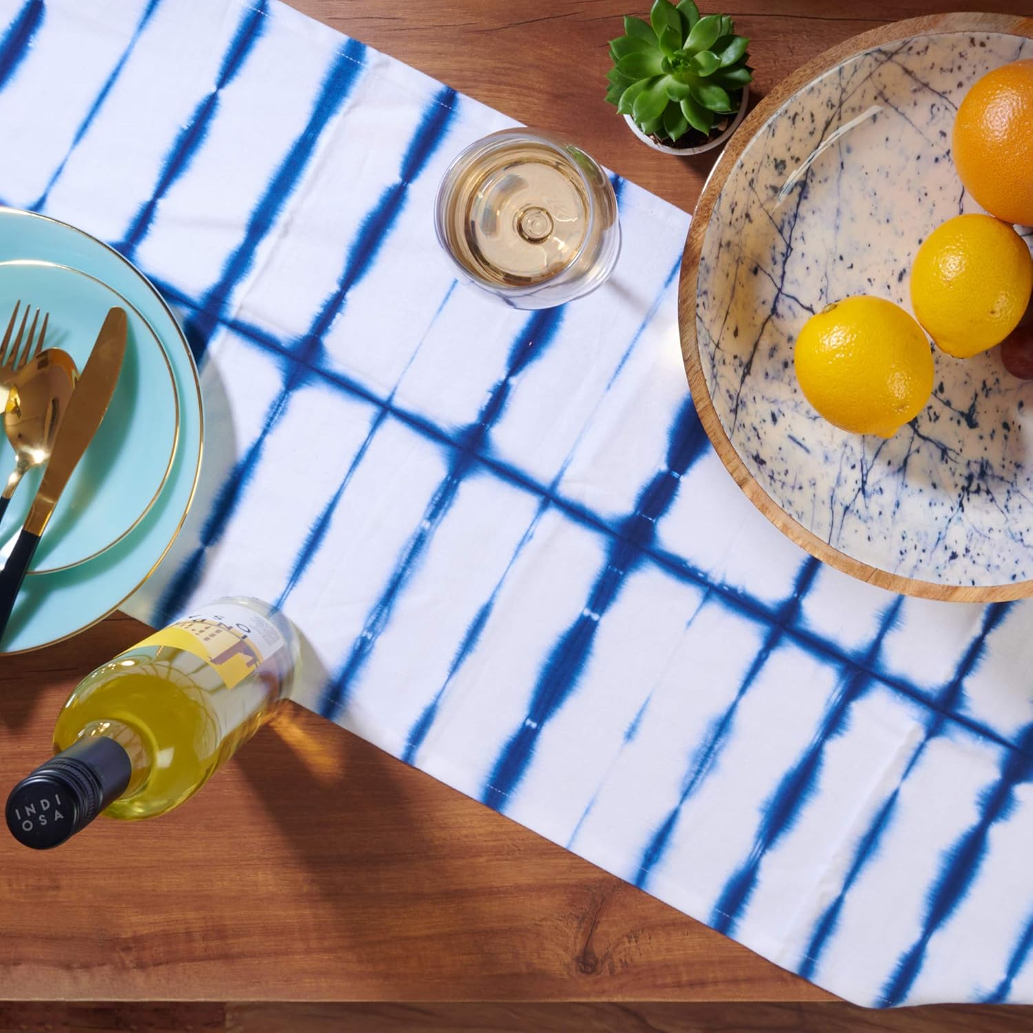 Folkulture Table Runner 14 x 72 inch with Tassels, Boho Table Runner for Farmhouse Style Table Décor or Modern Kitchen Decor, 100% Cotton, Navy Blue Shibori: Home & Kitchen