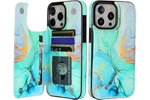 HAOPINSH for iPhone 15 Pro Max Wallet Case with Card Holder, Mint Green Marble Pattern Back Flip PU Leather Kickstand Card Slots Case for Girls Women, Double Magnetic Clasp Shockproof Cover 6.7"