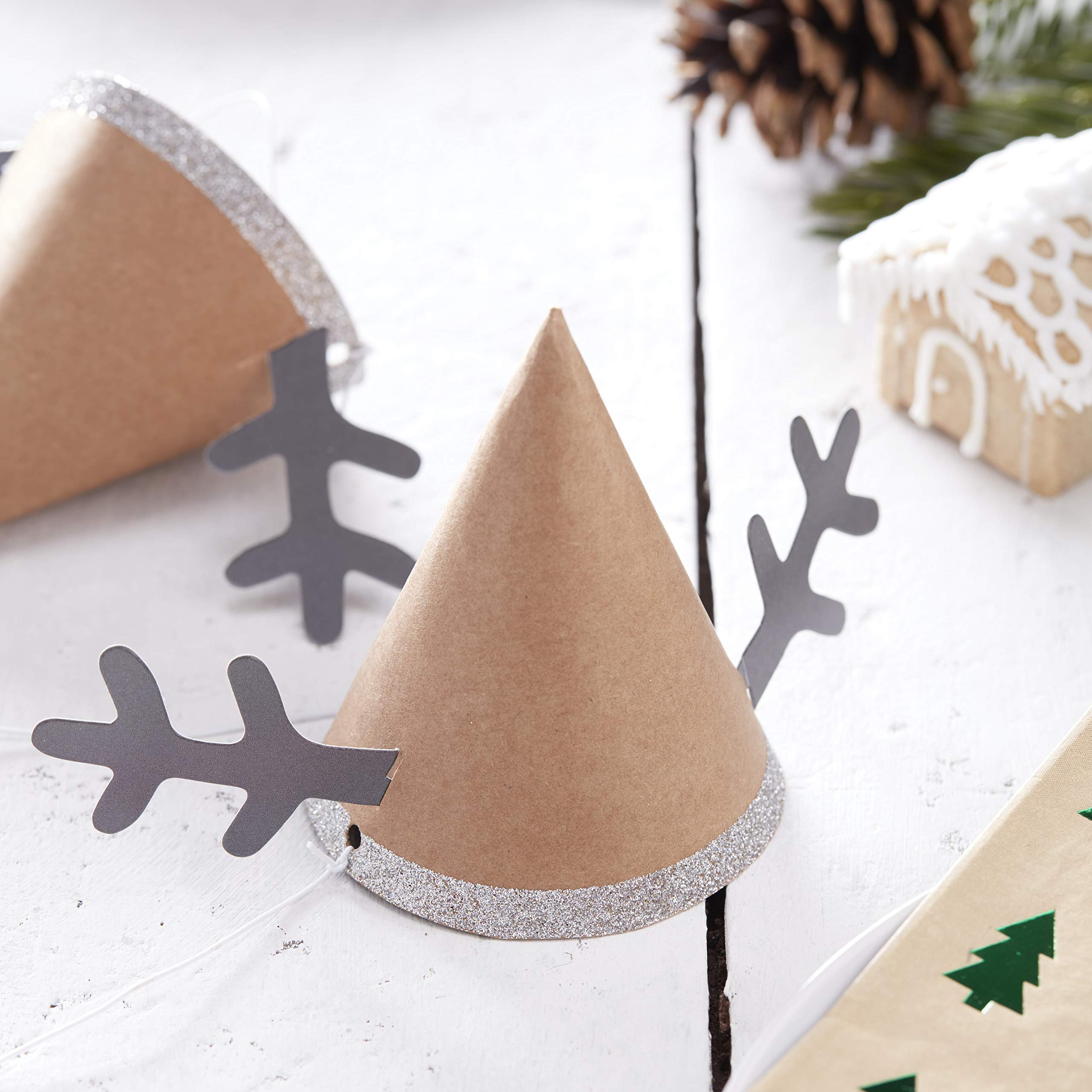 Ginger Ray Reindeer Antler Mini Christmas Party Hats x 6 - Rustic Christmas
