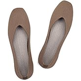 Frank Mully Womens Casual Flat Shoes Square Toe Shoes Knitted Work Flat Comfort Dressy Flat Shoes for Daily Washable