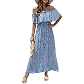 Bluetime Womens Maxi Dress Off Shoulder Floral Print Boho Beach Long Summer Dresses